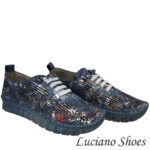 Дамски летни обувки от естествена кожа с перфорация в синьо